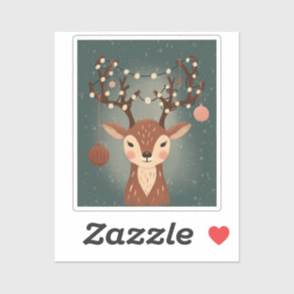 Sticker Cozy Christmas Deer with Ornaments and Lights