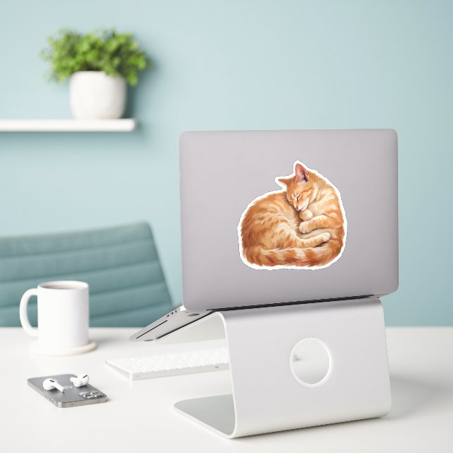 Sticker Cozy Companions Collection - Sleeping Cat (Ordinateur portable sur le bureau)