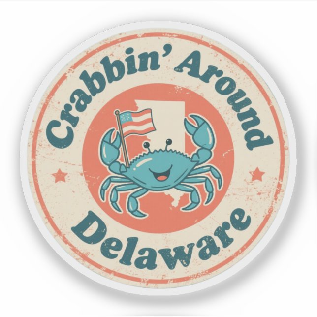 Sticker Crabe vintage autour du crabe du Delaware (Devant)