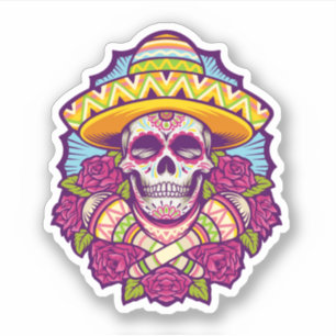 Sticker Crâne à sucre avec Sombrero   Dia De Los Muertos