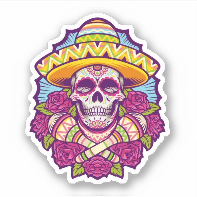 Sticker Crâne à sucre avec Sombrero | Dia De Los Muertos (Devant)