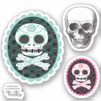 Sticker Crâne à sucre n Crossbones Cameo Tattoo Couper