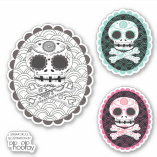 Sticker Crâne à sucre sur les os Jour Morts Cameo Tattoo C