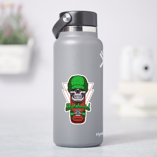 Sticker Crâne Casquette vert Brown Skateboard 4" Kiss Coup (HydroFlask)