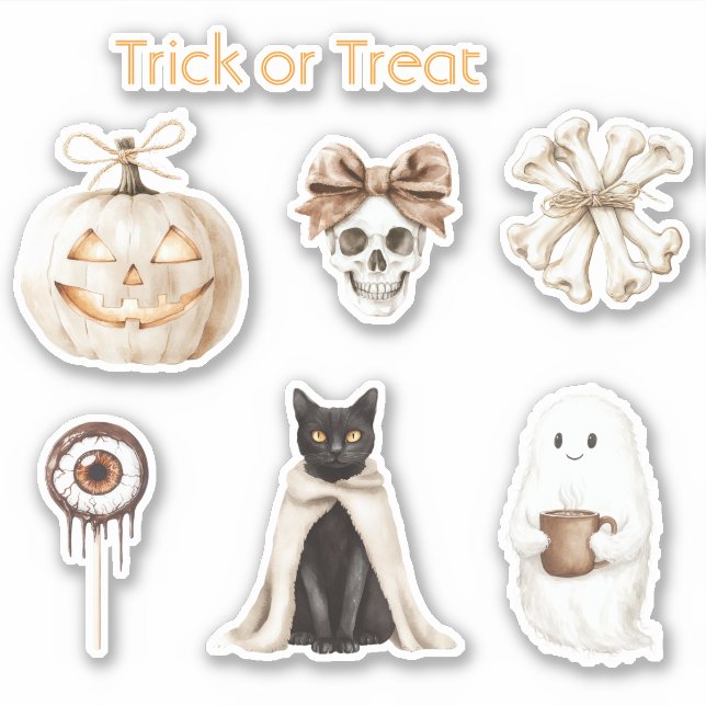 Sticker Crâne de chat d'Halloween Œil de fantôme Citrouill (Devant)