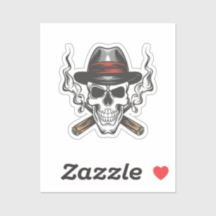 Sticker Crâne de gangster avec chapeau fedora
