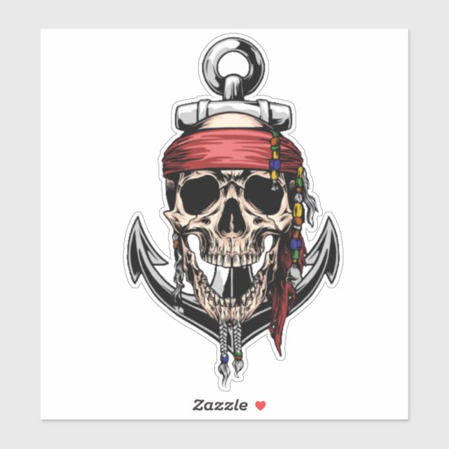 Sticker Crâne de pirate nautique (Feuille)