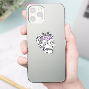 Sticker Crâne de sucre floral violet Honorez vos ancêtres