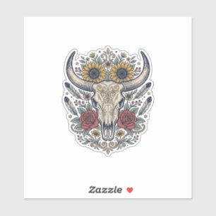 Sticker Crâne de taureau floral vintage western