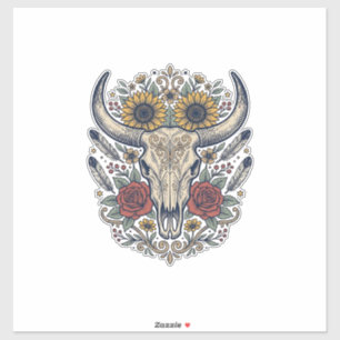 Sticker Crâne de taureau floral vintage western