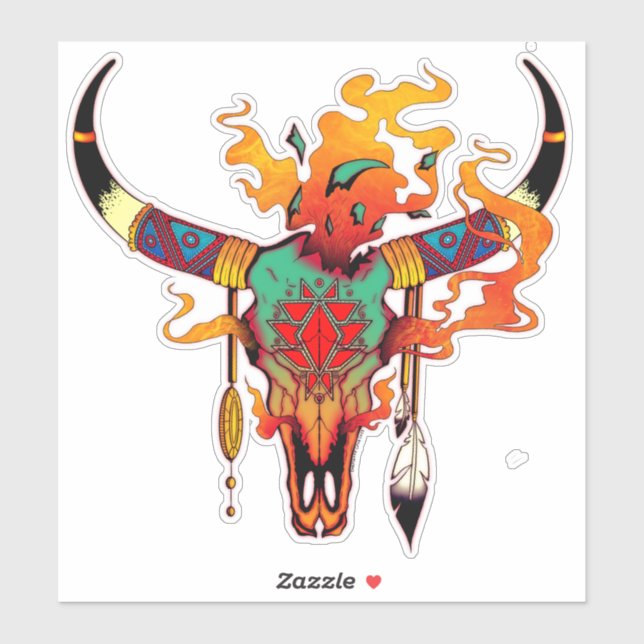 Sticker Crâne de vache coloré (Feuille)