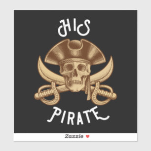 Sticker Crâne et épée noir vintage pirate HIS