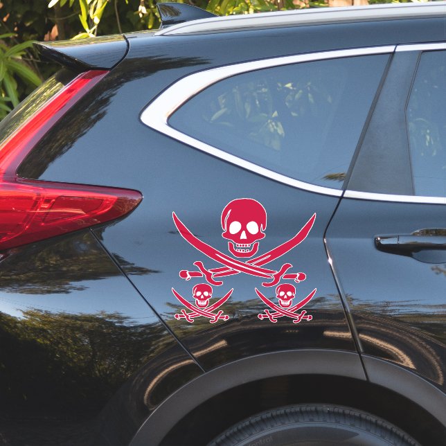 Sticker Crâne et épées de Crimson Drapeau pirate de Calico (Coté voiture)