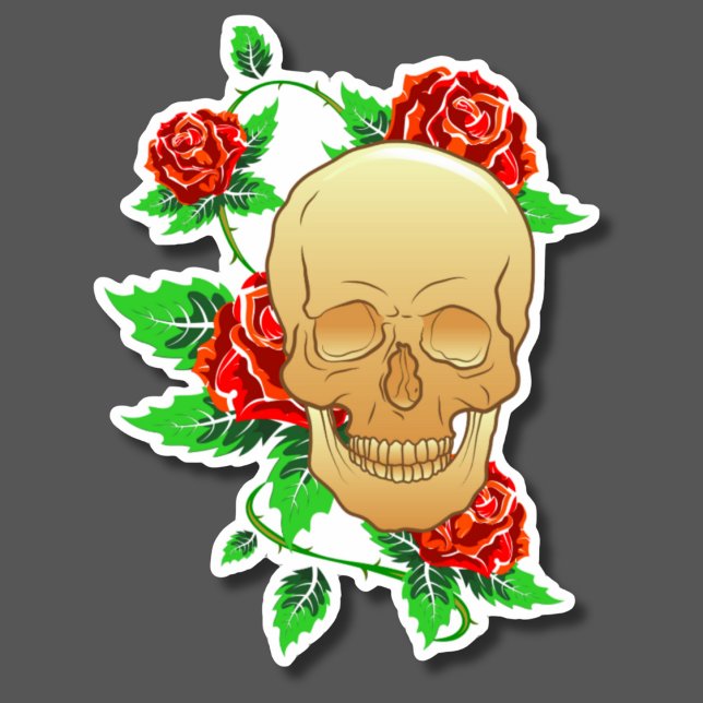 Sticker Crâne gothique avec Roses et vignes étanche (Créateur téléchargé)