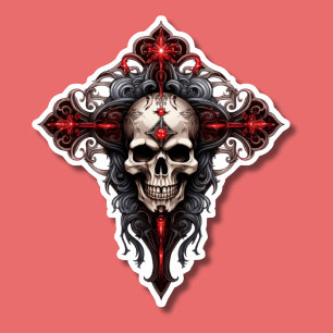 Sticker Crâne gothique et croix