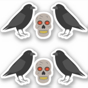Sticker Crâne gothique et ravens du gardien Halloween