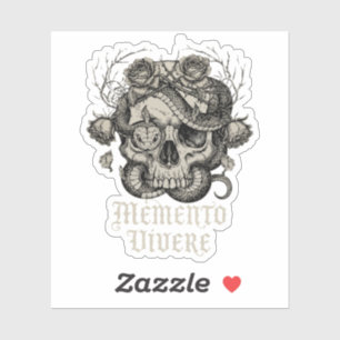 Sticker Crâne gothique Memento Vivre avec serpent et roses