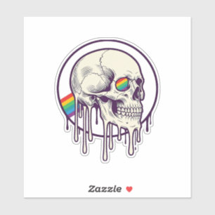 Sticker Crâne qui dégouline d'arc-en-ciel Dessin de gravur