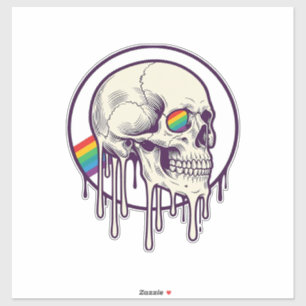 Sticker Crâne qui dégouline d'arc-en-ciel Dessin de gravur