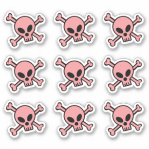 Sticker Crâne rose et os croisés