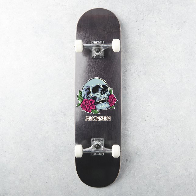 Sticker Crâne Roses rouges Moderne gothique (Skateboard)