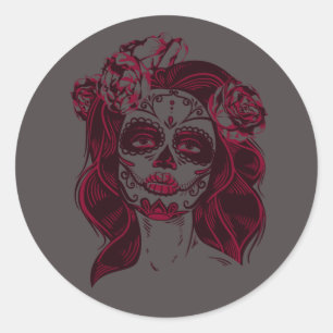 Sticker crâne sucre Girl Grey - Jour des morts
