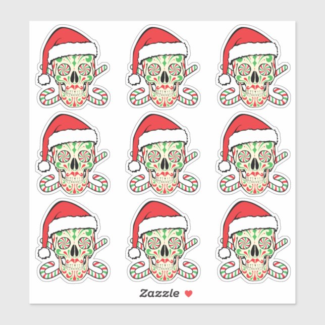 Sticker Crâne sucre Père Noël (Feuille)