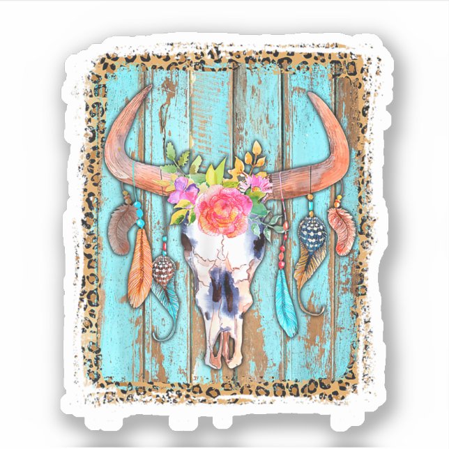 Sticker Crânes De Vache Pour Femmes Empreintes de léopard. (Devant)