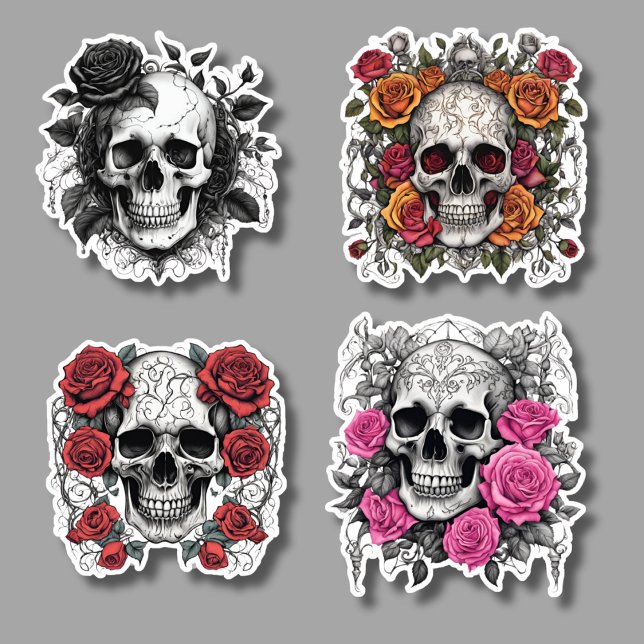 Sticker Crânes gothiques romantiques avec Roses étanches (Créateur téléchargé)