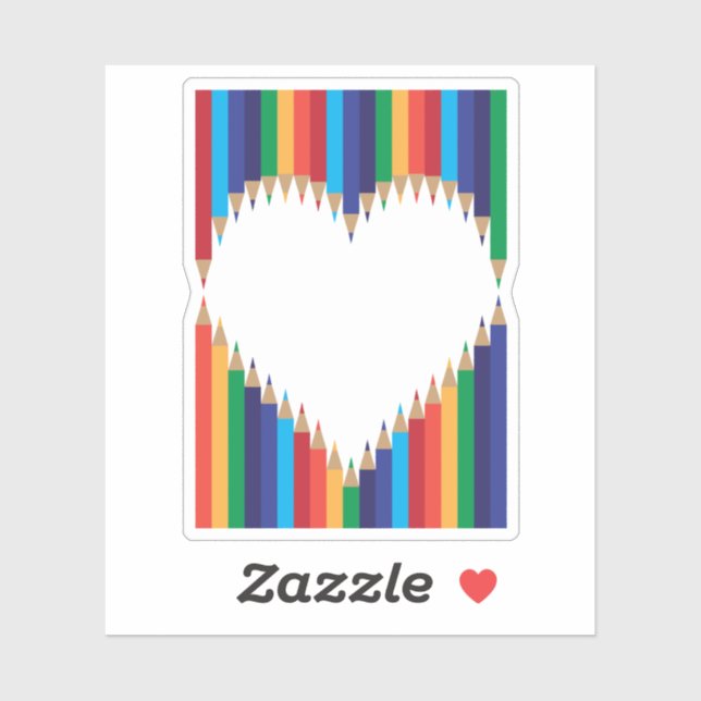 Sticker Crayons Arc-en-Ciel Forme d'Amour (Feuille)