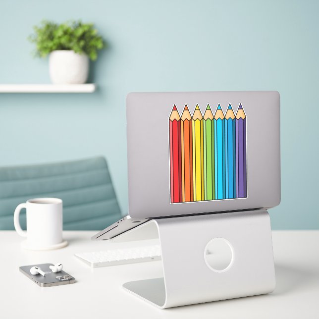 Sticker Crayons de couleur arc-en-ciel (Ordinateur portable sur le bureau)