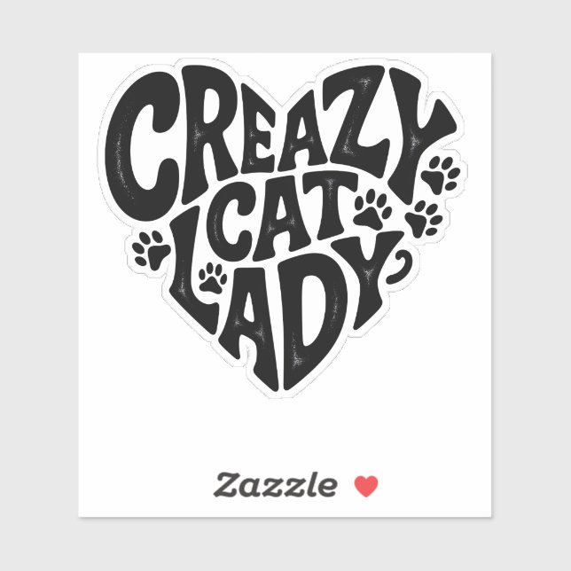 Sticker Crazy Cat Lady Retro Inspiré (Feuille)