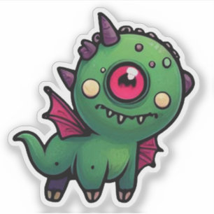 Sticker Créature Cyclope Verte Mignonne - Bête Dragon Kawa
