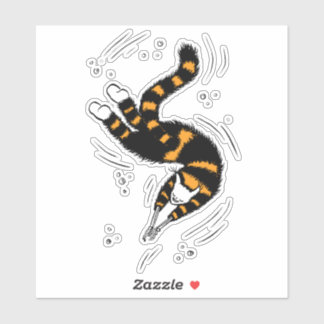 Sticker Créature Drôle Cat Avec Squelette Mains Baignade