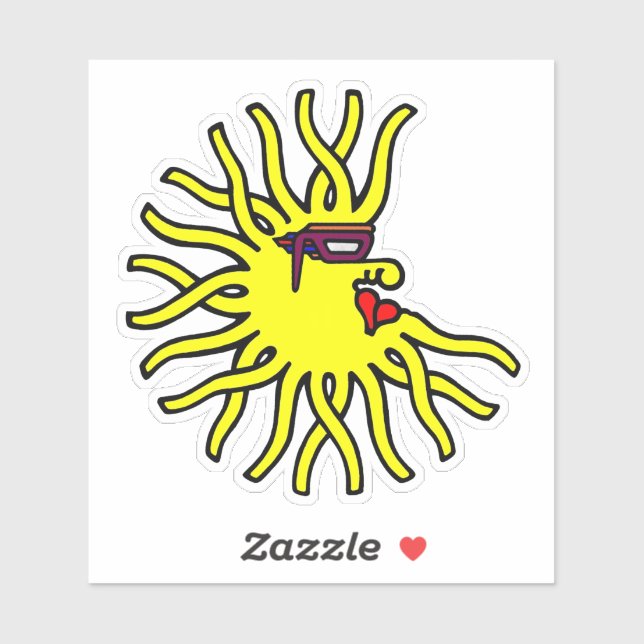 Sticker Créature solaire jaune néon avec lunettes (Feuille)