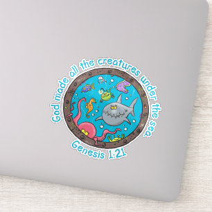 Sticker Créatures marines drôles bande dessinée verset bib