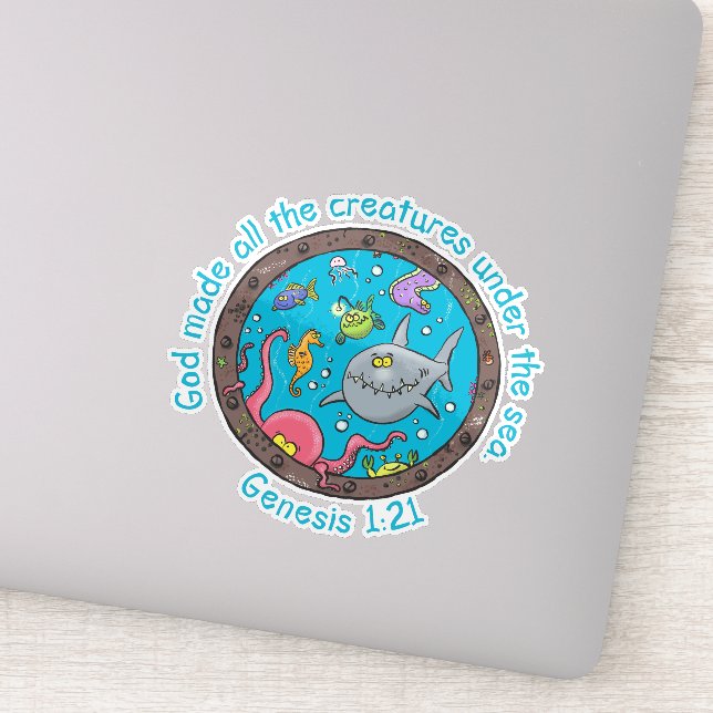 Sticker Créatures marines drôles bande dessinée verset bib (Détail)