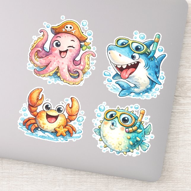 Sticker Créatures Océaniques Kawaii Mignonnes   (Détail)