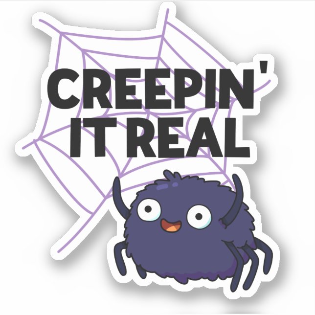 Sticker Creepin It Real Funny Halloween Spider Pun (Devant)