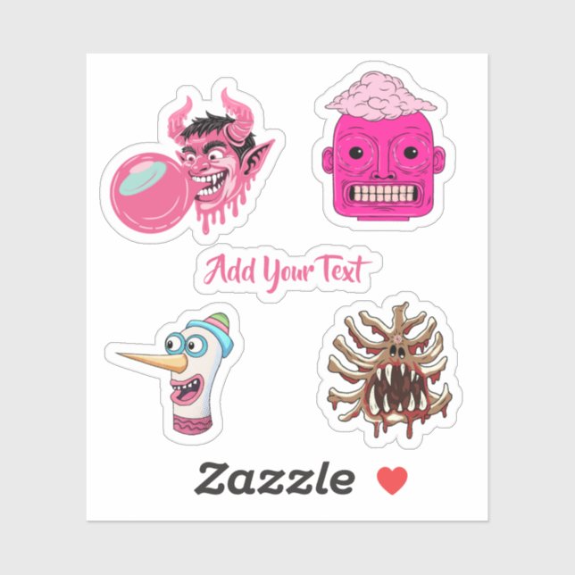 Sticker creepy pink cartoon surreal monster graphic design (Feuille)