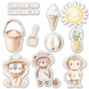 Sticker Crème Brun Singe Voir Singe Faire