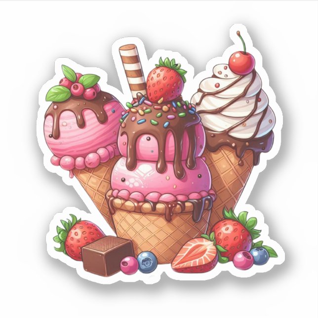Sticker crème glacée au chocolat aux fraises (Devant)