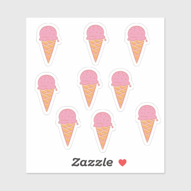 Sticker Crème glacée rose mignonne (Feuille)