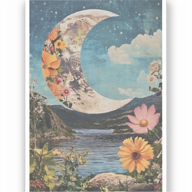 Sticker Crescent Moon sur un paysage serein (Recto)