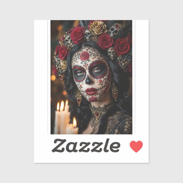 Sticker Crimson Rose Calavera – Jour des Morts élégant  (Feuille)