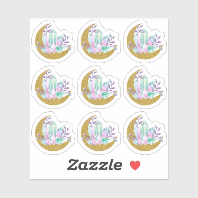 Sticker Cristaux d'aquarelle et croissant de lune pailleté (Feuille)