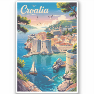 Sticker Croatie Illustration de Dubrovnik Art de Voyage Vi