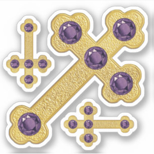 Sticker Croix avec 5 Améthystes de Faux - Contour