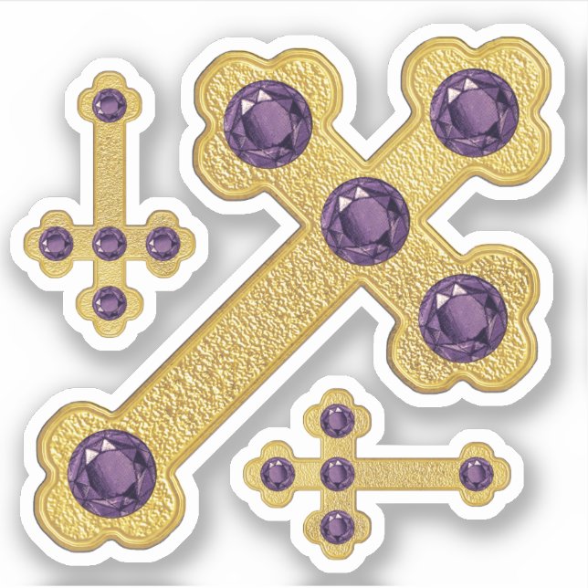 Sticker Croix avec 5 Améthystes de Faux - Contour (Devant)