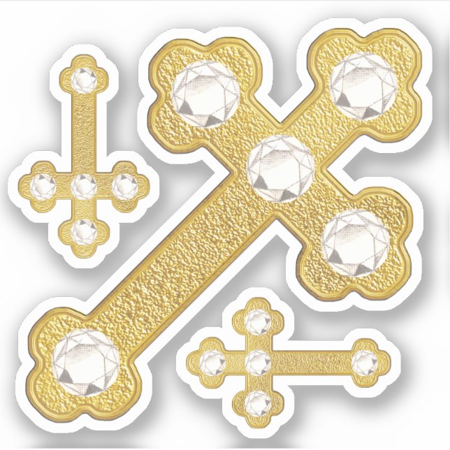 Sticker Croix avec 5 diamants Faux - Contour (Devant)